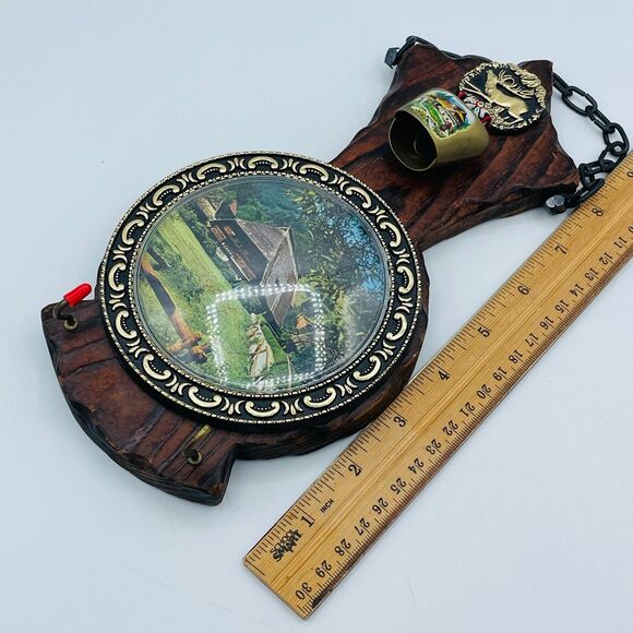 Vintage Wood Folk Art Wall Hanging Mini Kettle Bell Key Hooks Hand Painted Swiss - Picture 5 of 7